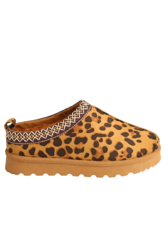 glow slippers trendy-LEOPARD FAUX SUEDE EMBROIDERED COZY SLIPPER BOOTS