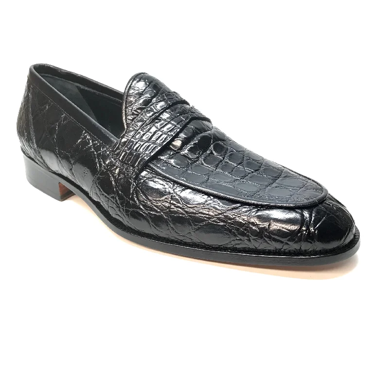 Loafers for casual dinners -Mauri 4862 Black Alligator Belly Penny Loafers