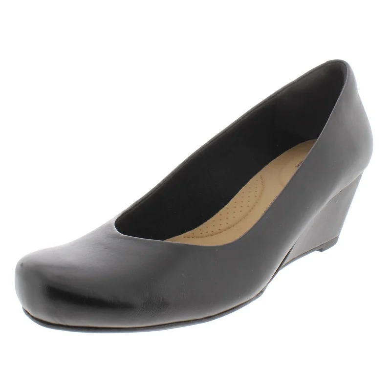 High heels with elegant night walks -comfortable high heels for all-day activities-Clarks Womens Flores Tulip Leather Pumps Wedge Heels